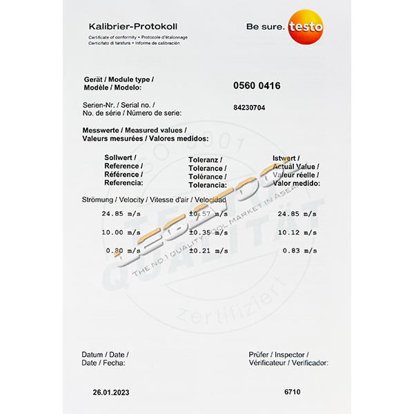 Testo 416 ใบ Certificate of conformity Testo 416 ใบ Certificate of conformity